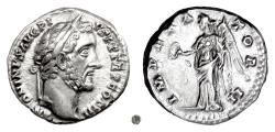 Ancient Coins - ANTONINUS PIUS,  AR Denarius, Rome mint. Struck 143-144 AD.  Victory