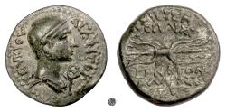 Ancient Coins - Roman Provincial, CILICIA, Olba.  AE 21, Ajax. High Priest, 10-15 AD.  Priest head / Winged Thunderbolt