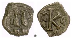 Ancient Coins - Byzantine, JUSTIN II.  AE half follis, Nicomedia mint, 570-571 AD