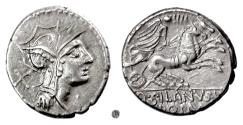 Ancient Coins - Roman Republic, D. Silanus L.f.   AR Denarius, Rome mint, 91 BC.  Roma / Victory