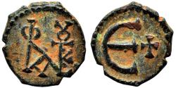 Ancient Coins - JUSTINUS II AE Pentanummium. EF. Constantinople mint.