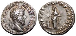 Ancient Coins - MARCUS AURELIUS AR Denarius. Almost EF/EF-. Pietas.