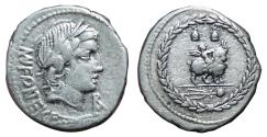 Ancient Coins - Mn. Fonteius C.F. AR Denarius. VF+/EF-. 85 BC. Goat.