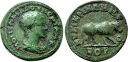 Ancient Coins - DIADUMENIAN AE22. Cyzicus (Mysia) mint. EF-. Cow.