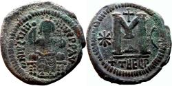 Ancient Coins - JUSTINIAN I AE Follis. VF+/EF-. Antioch mint (as Theopolis). Emperor.