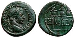 Ancient Coins - NICEA (Bithynia) AE18. Severus Alexander. VF+/EF-. Legionary Standards.