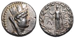 Ancient Coins - ARADOS (Phoenicia) AR Tetradrachm. VF+/EF-. 67/6 BC. Tyche.