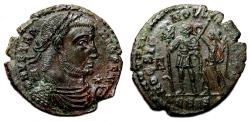Ancient Coins - VETRANIO AE2 (Maiorina). EF/EF-. Siscia mint. HOC SIGNO VICTOR ERIS.
