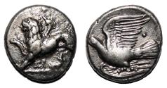 Ancient Coins - SICYON (Sicyonia) AR Hemidrachm. VF+/EF. Ca. 330-280 BC. Chimera.