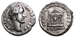 Ancient Coins - ANTONINUS PIUS AR Denarius. EF-/VF+. Temple.
