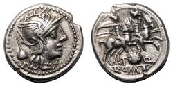 Ancient Coins - T. Quinctius Flamininus AR Denarius. EF. 126 BC. The Dioscuri.