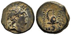 Ancient Coins - TRYPHON AE17. EF-. Antioch mint. Boeotian helmet. Circa 142-138 BC.