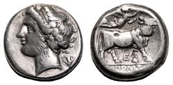 Ancient Coins - NEAPOLIS (Campania) AR Didrachm- VF+. Circa 275-250 BC. Bull.