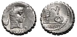 Ancient Coins - L. Roscius Fabatus AR Denarius. VF+. Rome mint, 64 BC.