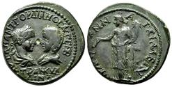 Ancient Coins - GORDIAN III and TRANQUILLINA AE26 (Pentassarion). VF+/EF-. Anchialos (Thrace) mint. Tyche.