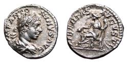 Ancient Coins - ELAGABALUS AR Denarius. EF. LIBERTAS AVGVSTI - libertas seated with cap and sceptre.