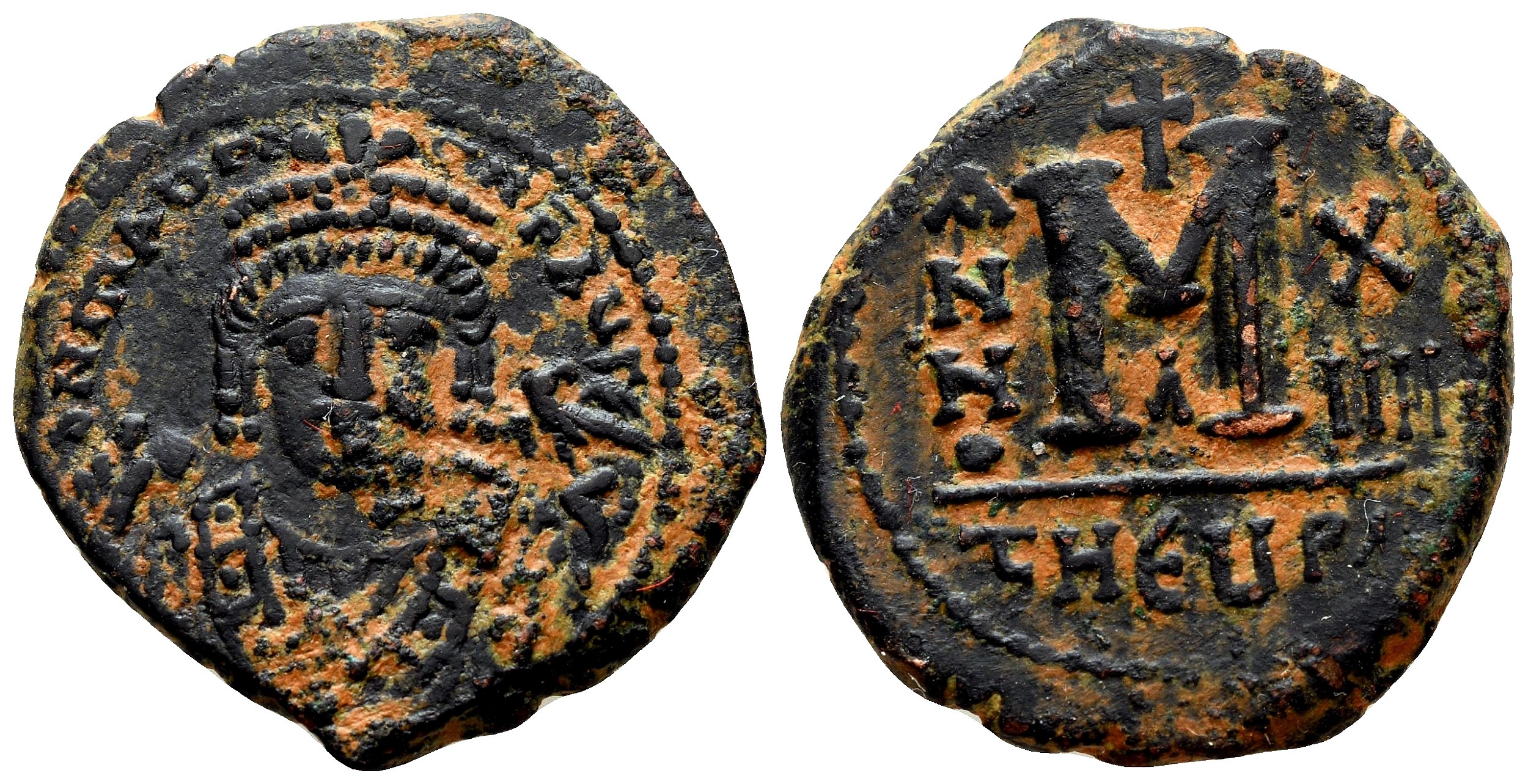 MAURICE TIBERIUS AE Follis. EF-. Antioch mint. Year 14