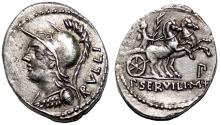 Ancient Coins - P. Servilius M.f. Rullus AR Denarius. EF-. 100 BC. Biga.