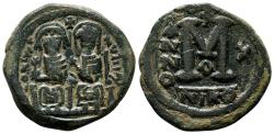 Ancient Coins - JUSTIN II AE Follis. VF+/EF-. Empress Sophia in obverse. Year 11. Nicomedia mint.