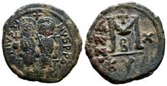 Ancient Coins - JUSTIN II AE Follis. EF-. Empress Sophia in obverse. Cyzicus mint.
