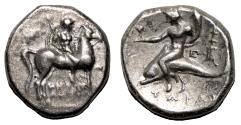 Ancient Coins - TARENTUM (Calabria) AR Stater. Ca. 272-240 BC. VF+/EF-. Mag. Herakletos.