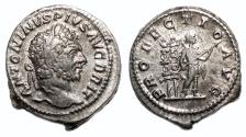 Ancient Coins - CARACALLA AR Denarius. EF/EF-. Emperor and standards - PROFECTIO AVG.