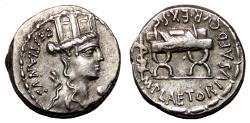 Ancient Coins - M. PLAETORIUS, M. F. CESTIANUS AR Denarius. EF-. 67 BC. Curule Chair.