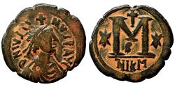 Ancient Coins - JUSTIN I AE Follis. VF+. Nicomedia mint. AD 518-527.