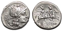 Ancient Coins - L. Sempronius Pitio AR Denarius. Almost EF. 148 BC. The Dioscuri.