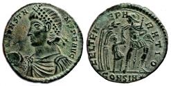 Ancient Coins - CONSTANS AE2 (Maiorina). EF/EF+. Constantinople mint. Emperor and Barbarian.
