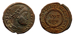 Ancient Coins - CONSTANTINE I AE3 (Centenonial). EF+/EF. Ticinum mint. VOTIS XXX - Wreath.