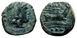 Ancient Coins - ANONYMOUS REPUBLICAN AE Quadrans. VF+/EF-. Ca. 91 BC. Prow.