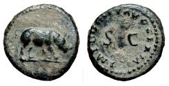 Ancient Coins - DOMITIAN AE Quadrans. VF+/EF-. Rhinoceros. SCARCE TYPE