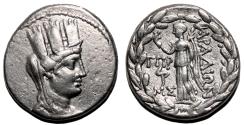 Ancient Coins - ARADOS (Phoenicia) AR Tetradrachm. VF+. 77/6 BC. Tyche.