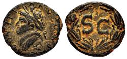 Ancient Coins - DOMITIAN AE22. Antioch (Syria) mint. EF-. Bust to left. Wreath - SC.