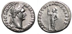 Ancient Coins - DOMITIAN AR Denarius. EF/VF+. Minerva.