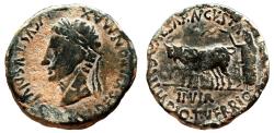 Ancient Coins - AUGUSTUS Æ As. VF+/EF-. Priest and Yoke in reverse. Bust to LEFT. RARE!