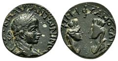 Ancient Coins - SAMOSATA (Commagene) AE19. Elagabalus. EF-/VF+. Two Tychai.