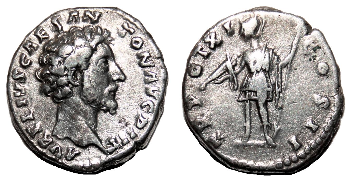 Ancient Coins - MARCUS AURELIUS (as Caesar) AR Denarius. EF-/VF+. Virtus.