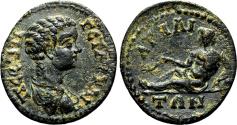 Ancient Coins - ATTAEA (Mysia) AE24. Geta. EF/EF-. River-God Makestos. RARE!