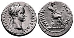 Ancient Coins - TIBERIUS AR Denarius. aEF. Livia seated. The Tribute Penny.