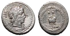 Ancient Coins - Mn. Fonteius C.F. AR Denarius. VF+/VF. 85 BC. Goat.