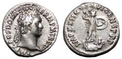 Ancient Coins - DOMITIAN AR Denarius. EF/EF-. Minerva.