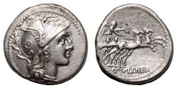Ancient Coins - C. Claudius Pulcher AR Denarius. EF/EF-. 110-109 BC. Biga.