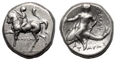 Ancient Coins - TARENTUM (Calabria) AR Stater. Ca. 281-272 BC. EF/EF-.