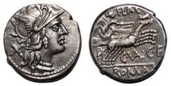 Ancient Coins - C. Valerius C.f. Flaccus AR Denarius. EF-. 140 BC. Biga.
