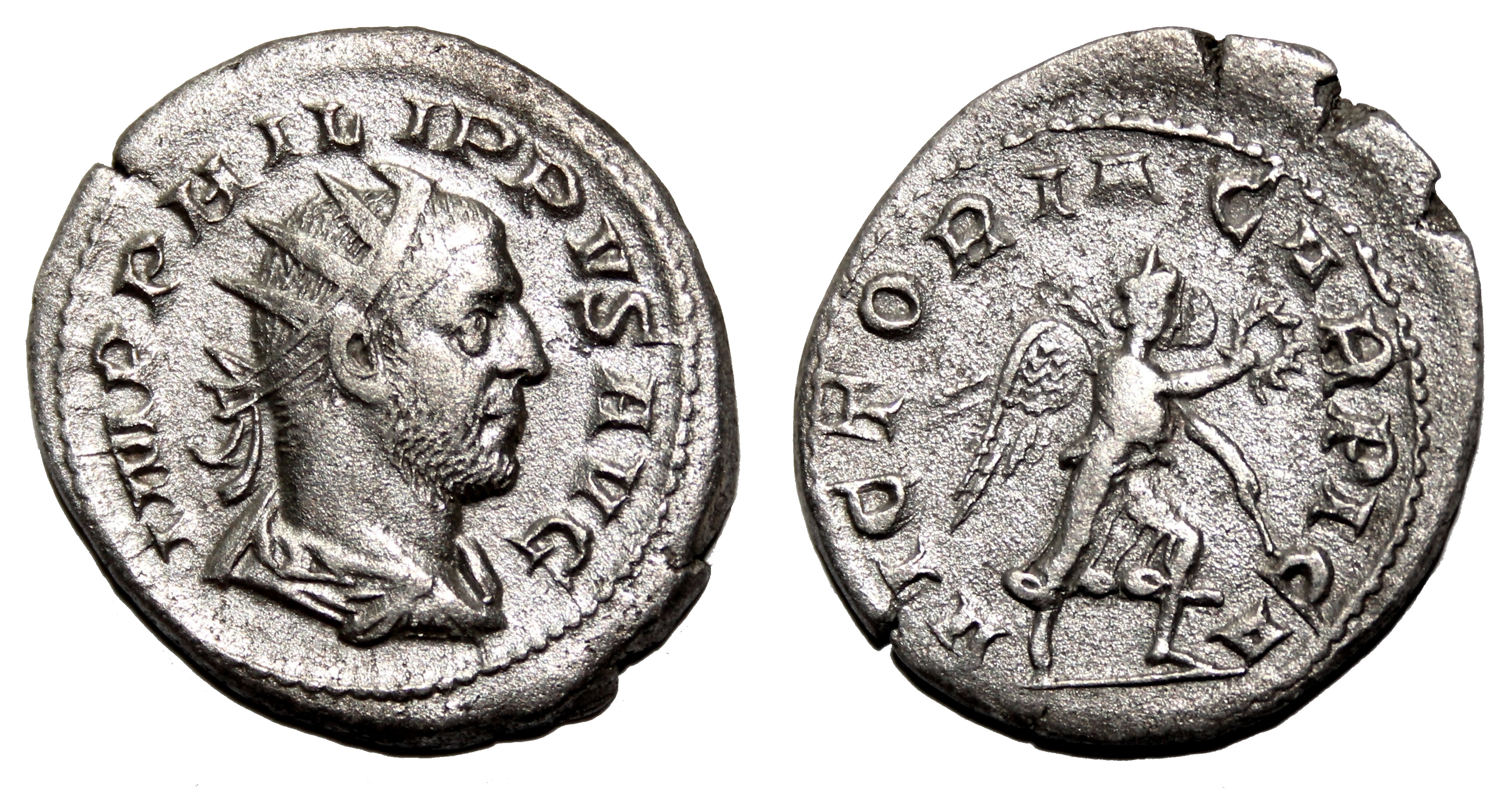 PHILIP I the Arab AR Antoninianus. VF+. VICTORIA CARPICA. Rare!