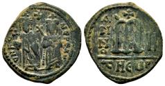 Ancient Coins - PHOCAS (with LEONTIA) AE Follis. VF+/EF-. Antioch (as Theopolis) mint.