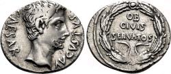 Ancient Coins - AUGUSTUS AR Denarius. EF-. Oak Wreath - OB CIVIS / SERVATOS.
