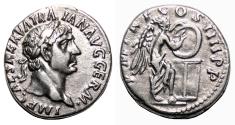 Ancient Coins - TRAJAN AR Denarius. EF/EF-. The victory.